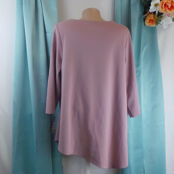 Pink Asymmetrical Elbow Sleeves Casual Top Shirt - Picture 6 of 7