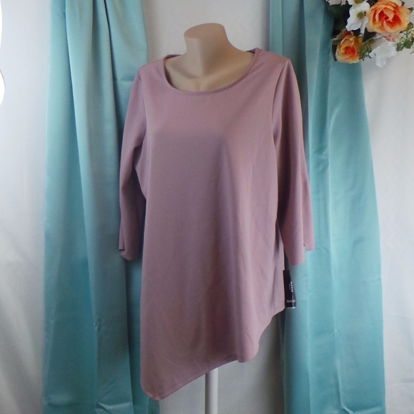 Pink Asymmetrical Elbow Sleeves Casual Top Shirt - Picture 2 of 7