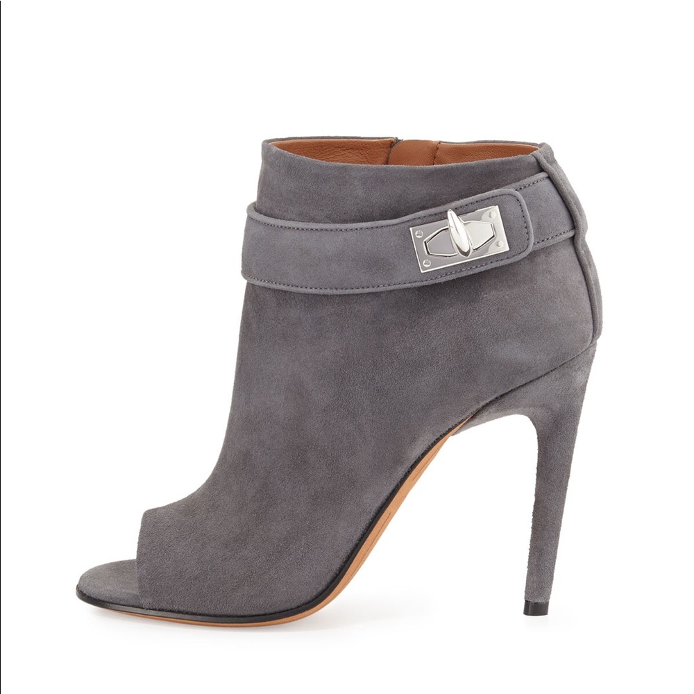 Givenchy
Suede Shark-Lock Open-Toe Bootie