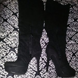 Thigh high wide calf boots
