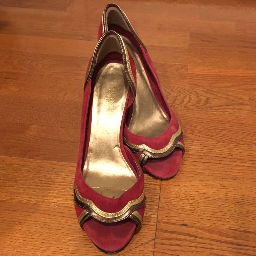 Red suede 2” high heels