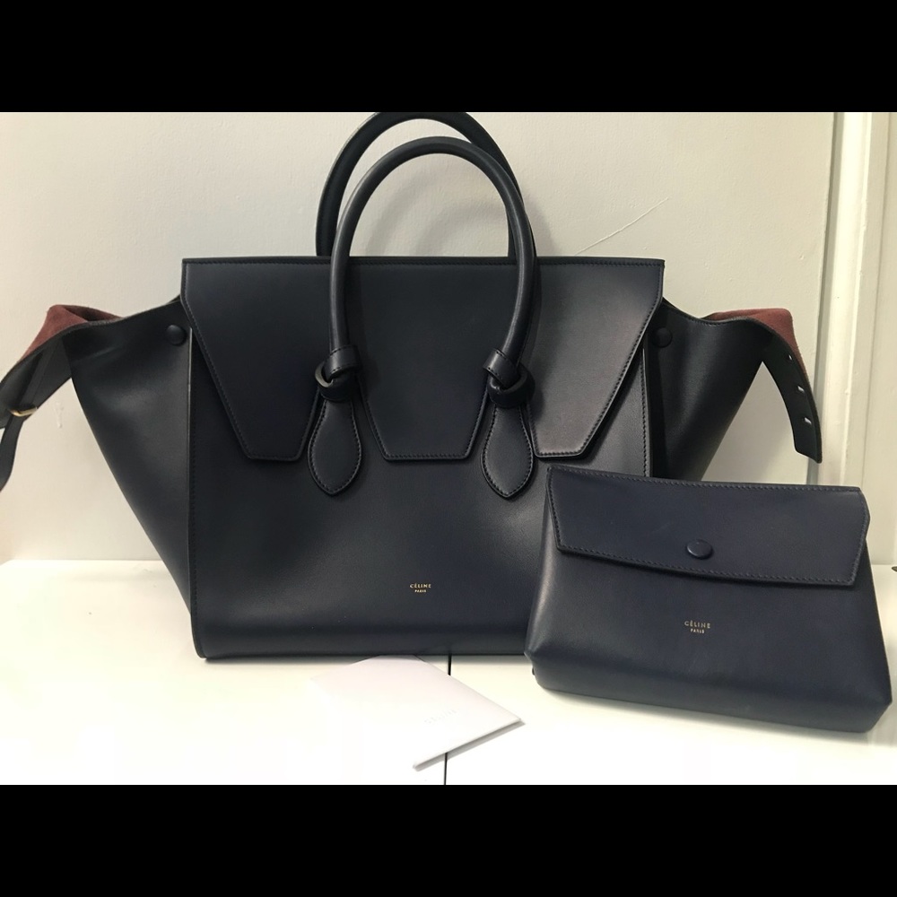Celine Tie Knot Tote Navy/Maroon - Authentic