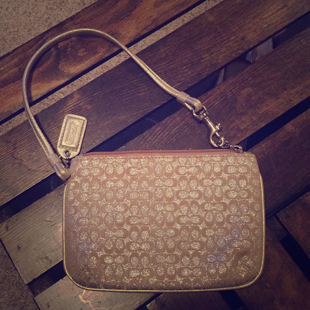 Coach silver & gold metallic wristlet