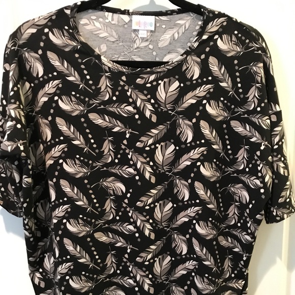 EUC. Lularoe Irma shirt black w/ feather pattern. - Picture 1 of 2