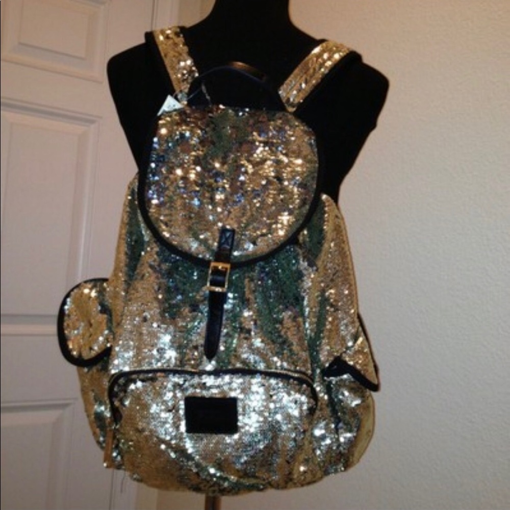 Victoria Secret Gold/Gunmetal Sequin Flip Backpack