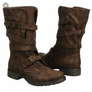 Madden girl raszlcal brown buckle boot