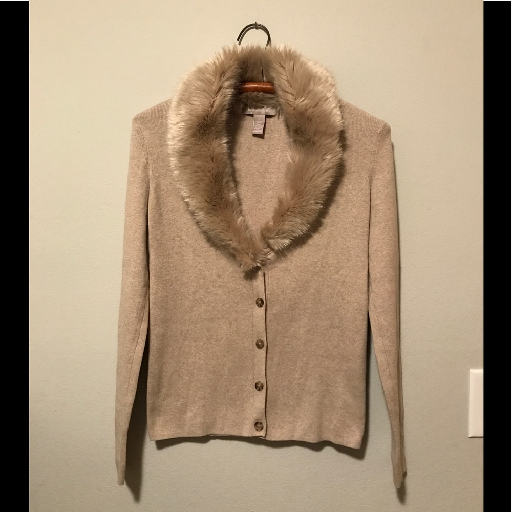 Banana Republic Faux Fur Collar Cardigan