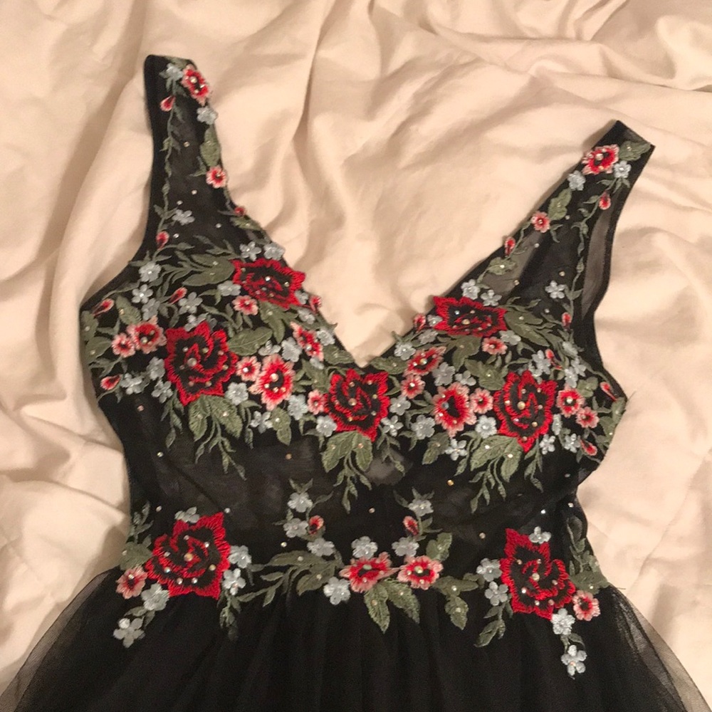Black floral short homecoming/prom dress