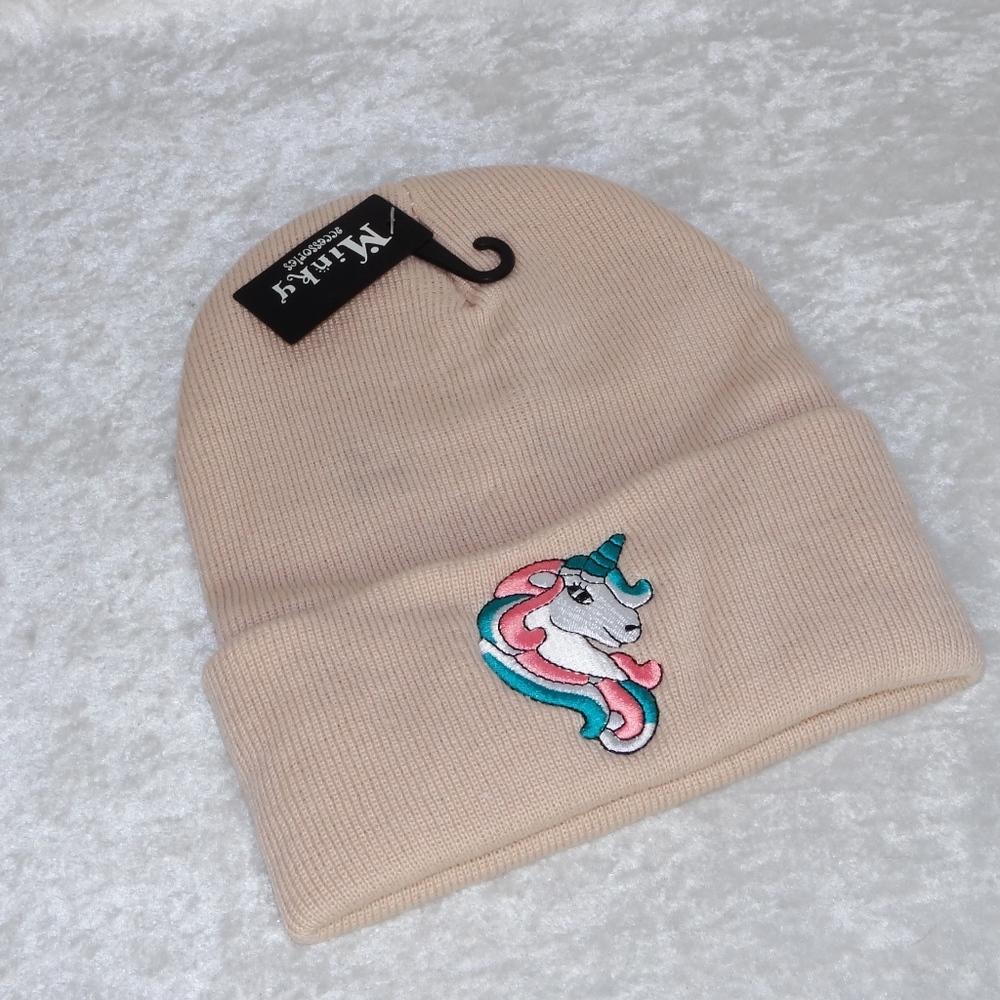 Unicorn Tan Beanie Womens or Kids One Size