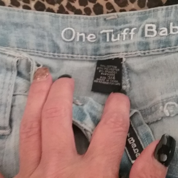 SOLD!!!  ONE TUFF BABE Jean Skirt Mini Sz 3/4 - Picture 6 of 8