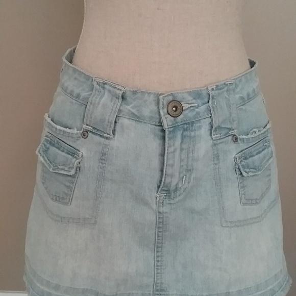 SOLD!!!  ONE TUFF BABE Jean Skirt Mini Sz 3/4 - Picture 2 of 8