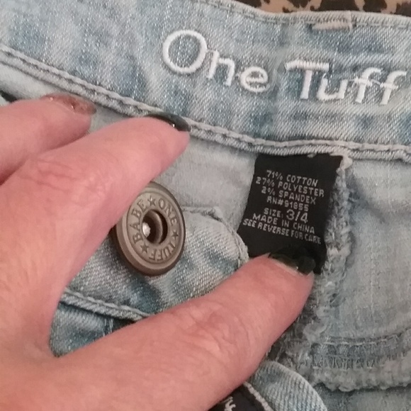 SOLD!!!  ONE TUFF BABE Jean Skirt Mini Sz 3/4 - Picture 8 of 8