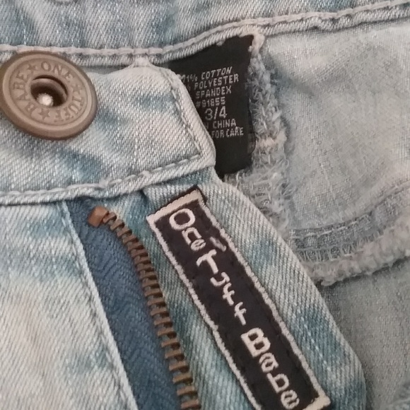 SOLD!!!  ONE TUFF BABE Jean Skirt Mini Sz 3/4 - Picture 7 of 8