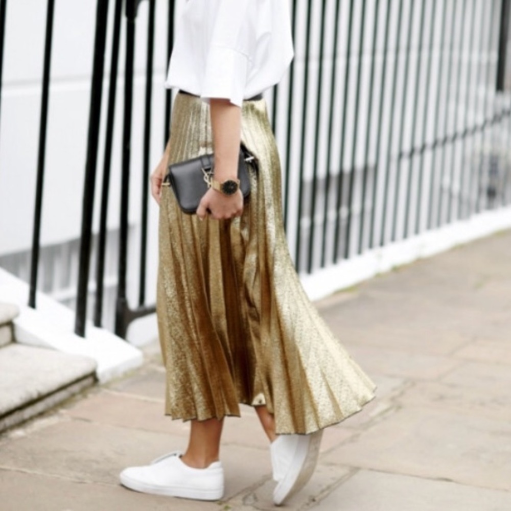 Zara Spring 17 Gold Midi Skirt XS