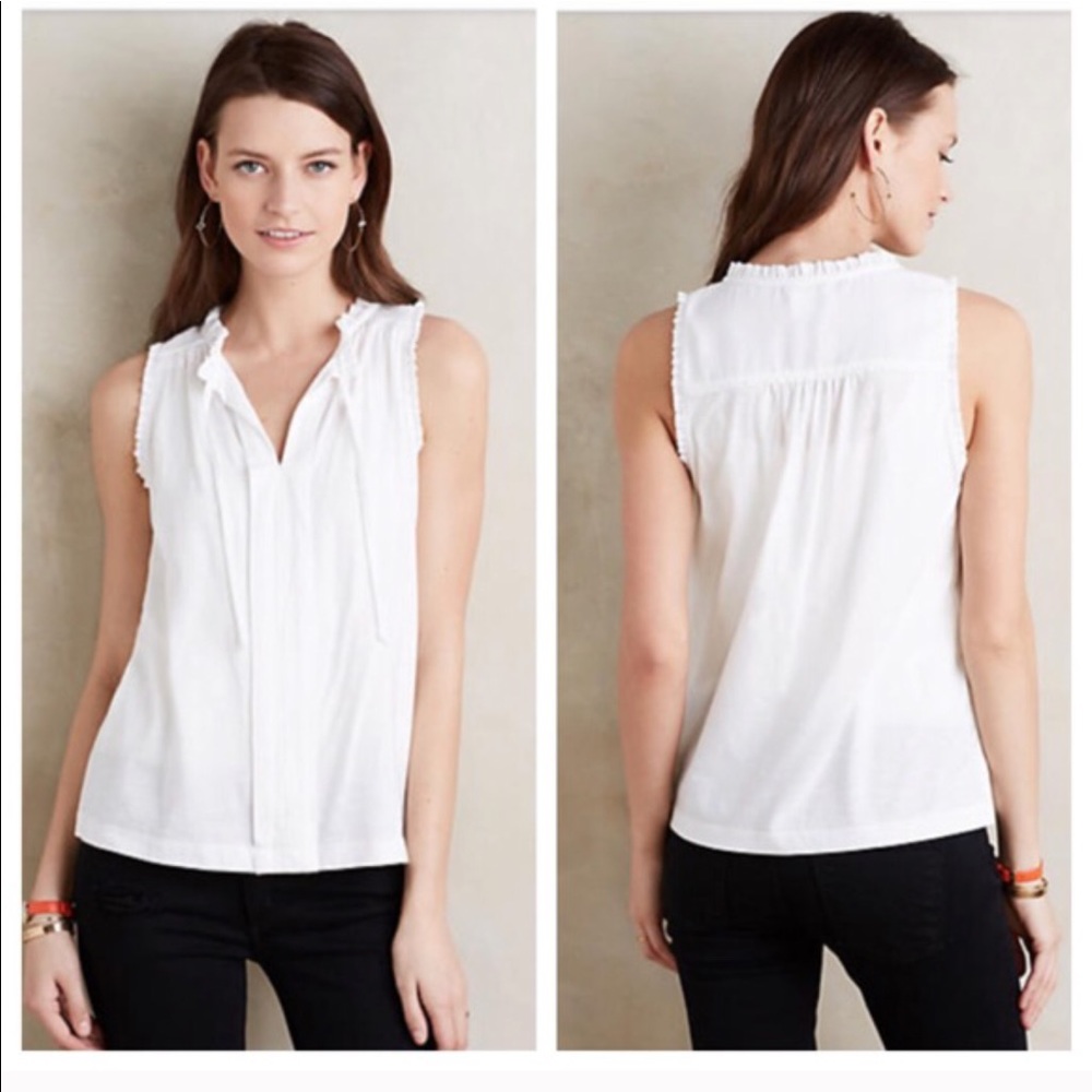 Anthro Meadow Rue ruffle white tank