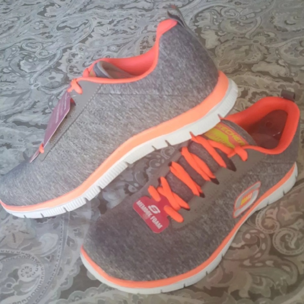 Gray & Hot Pink Skechers Memory Foam Shoes