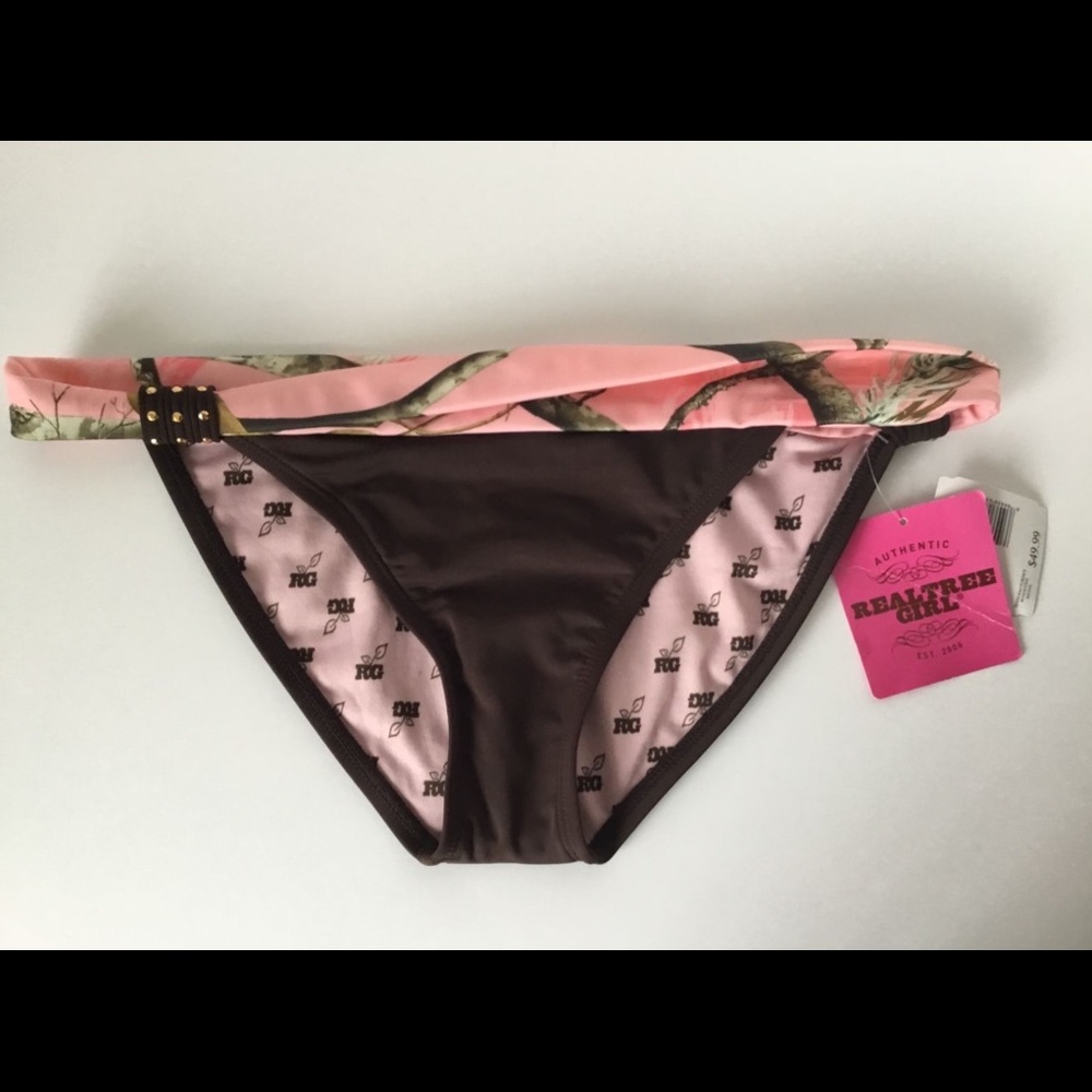 NWT  Realtree  Swim Bikini Bottom Pink Brown