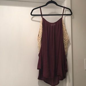 Maroon Crochet Cold Shoulder Top
