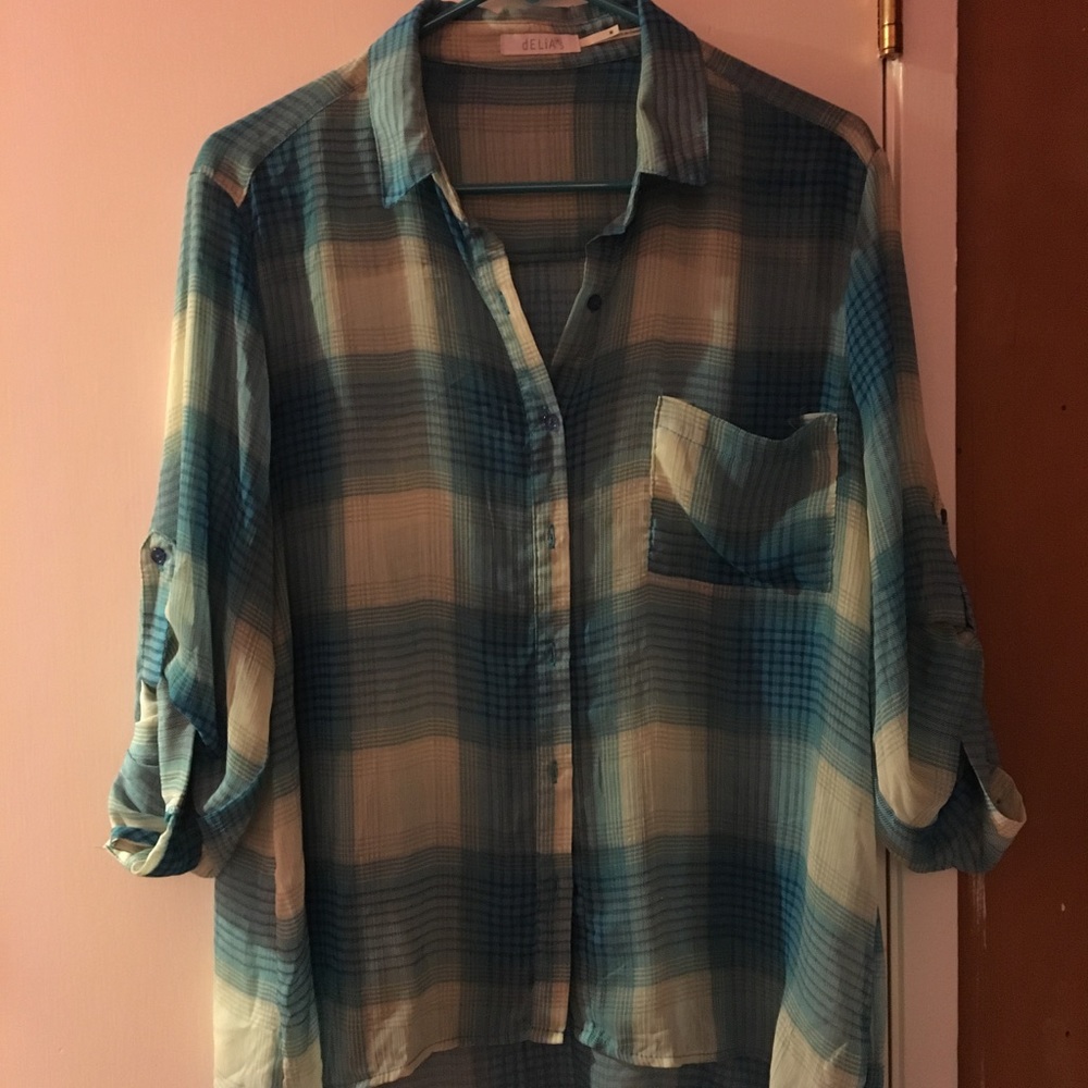 Sheer Blue Plaid Collared Shirt