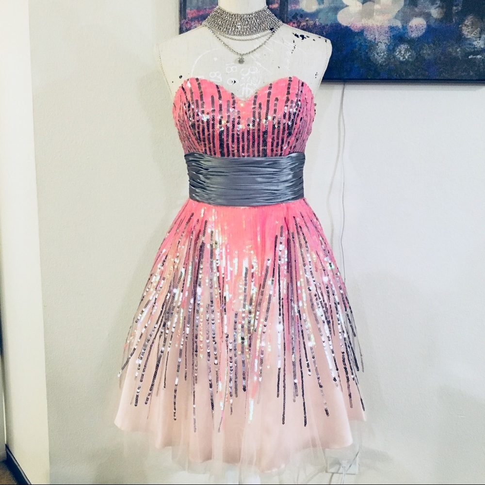 Sequin Ombré Tulle Prom Dress