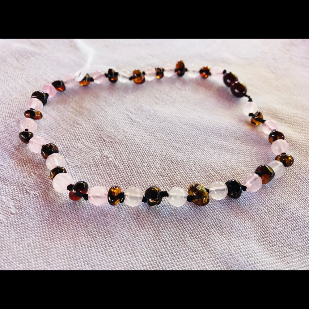 Baltic Amber Teething Necklace w/Rose Quartz
