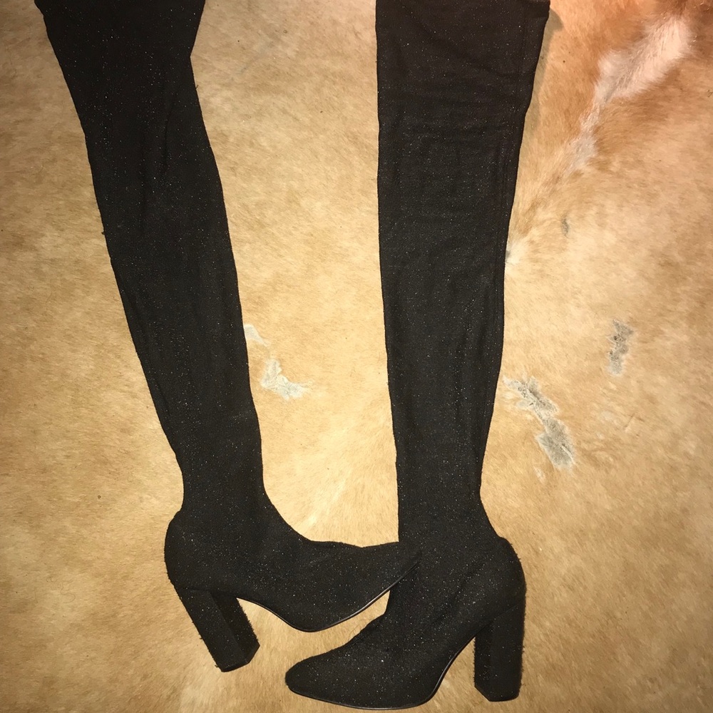 Black over-the-knee sock boots