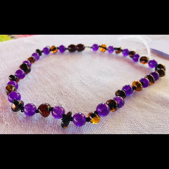 Genuine Baltic Amber Teething Necklace w/Amerhyst - Picture 1 of 2