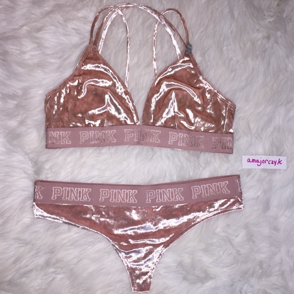 M VELVET VS PINK BRA THONG SET