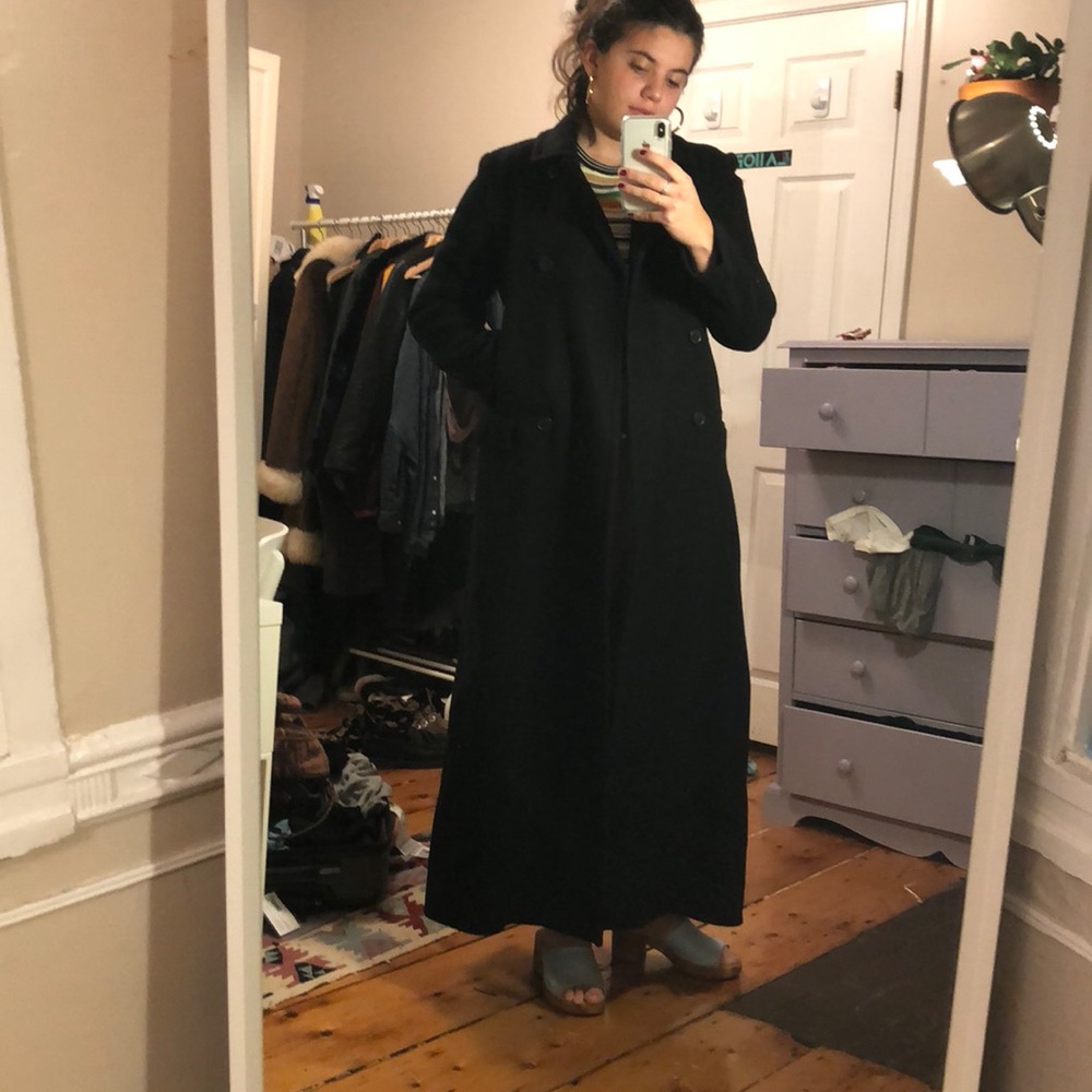 Theory extra long wool coat black partially lined