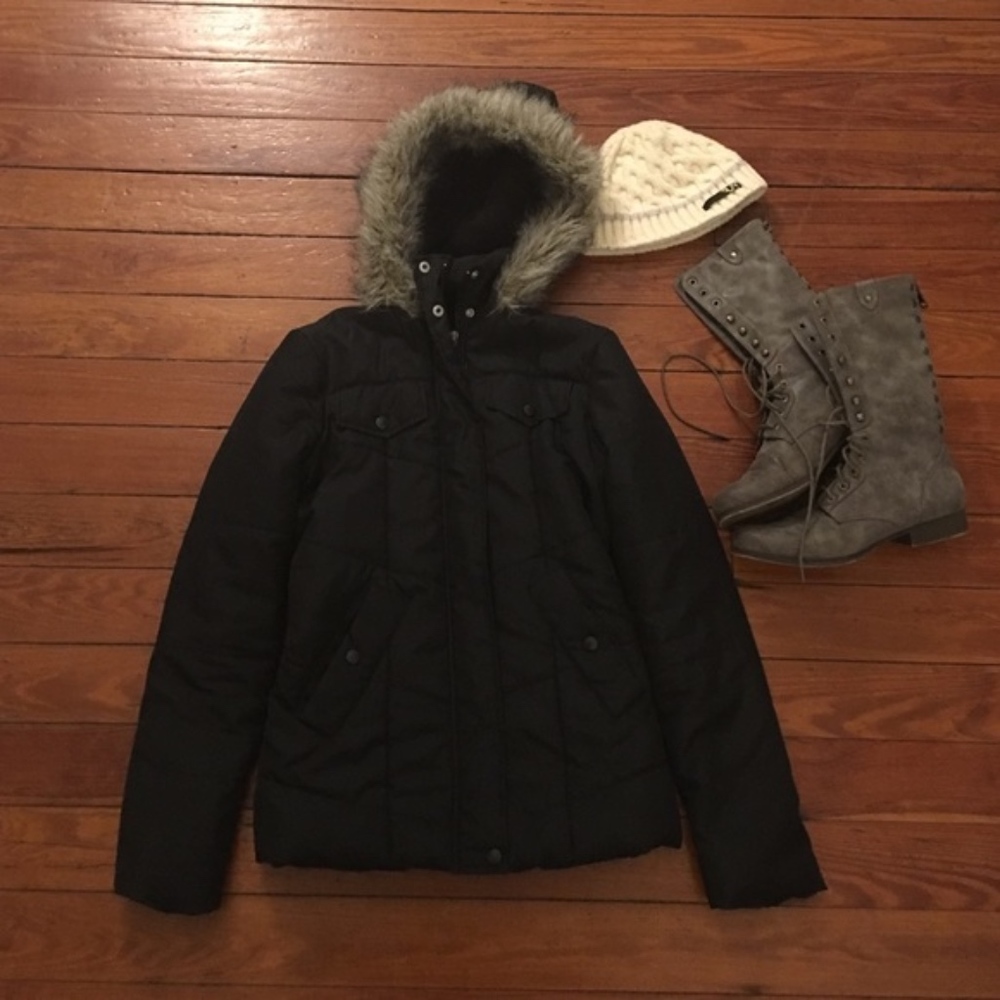 puffer winter jacket with fur hood