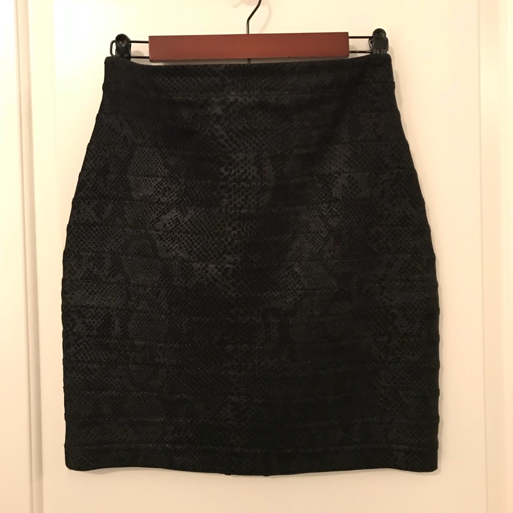 Express Black Snakeskin Print Bandage Skirt