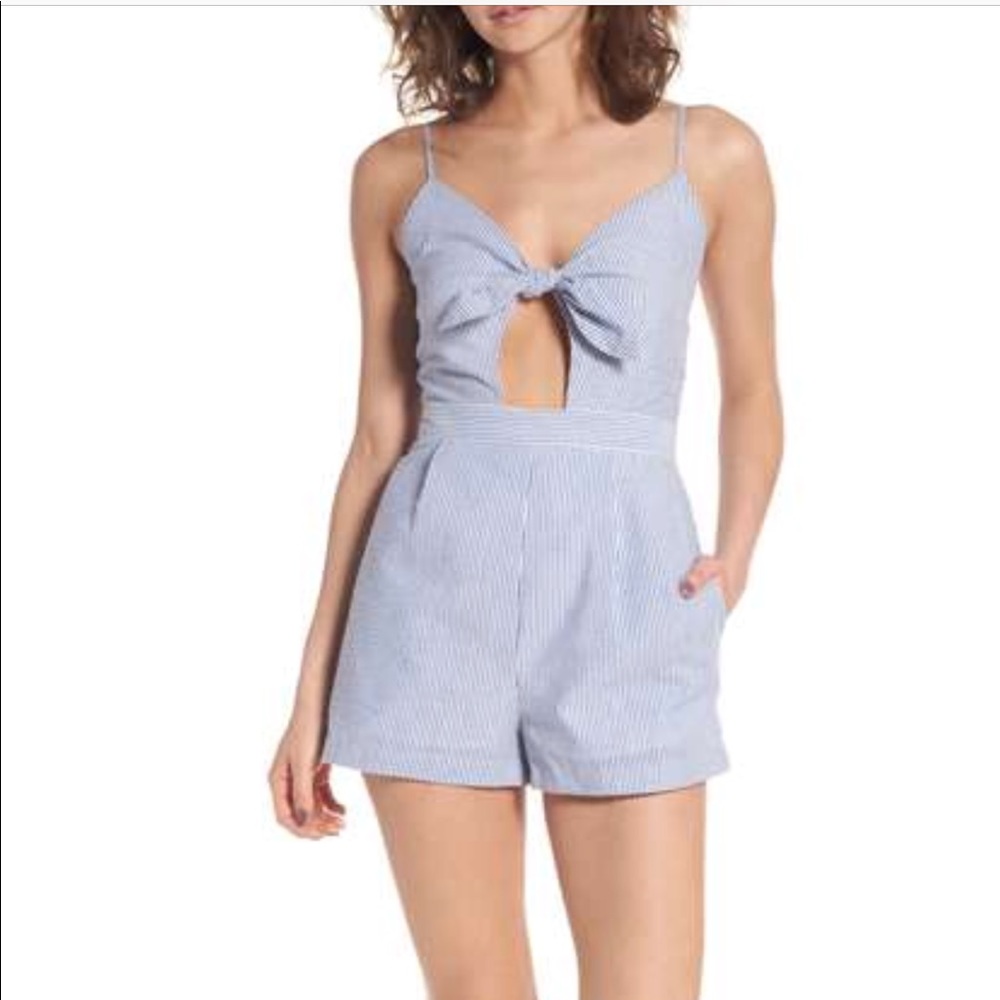 Everly Tie Front Seersucker Romper - New