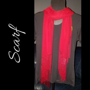Red scarf with fringe 100% Silk NWT