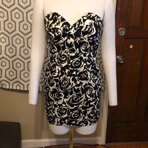 Black and white tube top floral skirt