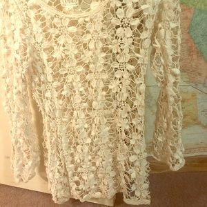 Cream crocheted flower shirt with bell sleeves