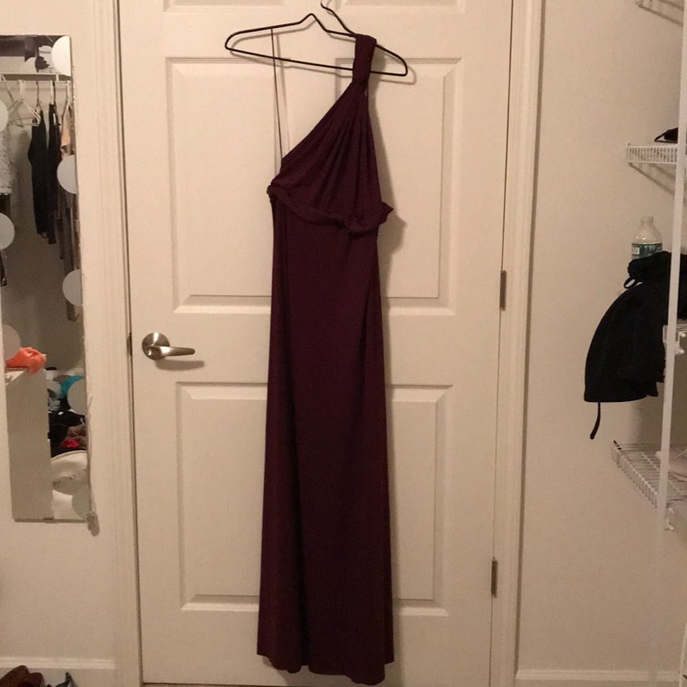 Burgundy one shoulder evening dress