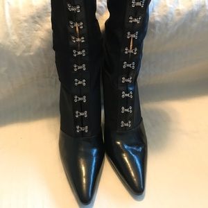 Black mid-calf Stretch Boot w Hook & Eye detail