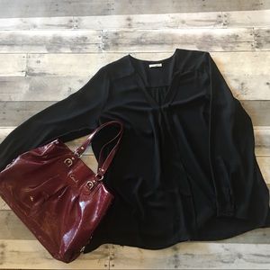 Pleione Black Flowy Long-Sleeve Shirt XL