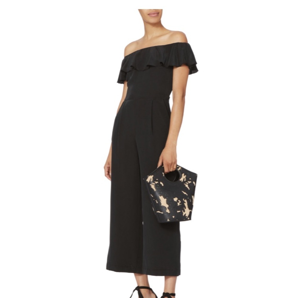 Intermix off the shoulder silk jumpsuit.