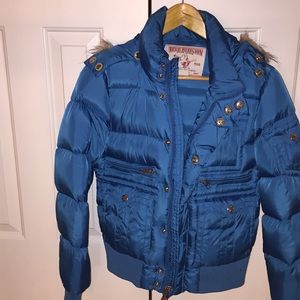 True religion blue puffer coat