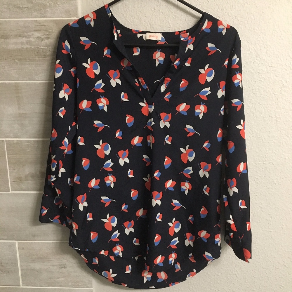 Navy and Coral Pattern 2/4 sleeve Top