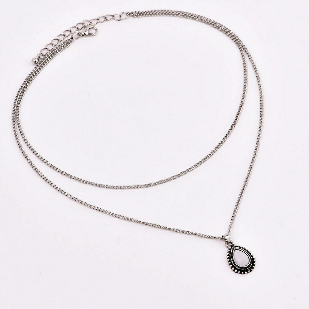 7/$35 Two Layer White Stone Pendant Necklace - Picture 3 of 7