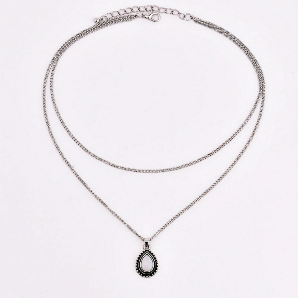 7/$35 Two Layer White Stone Pendant Necklace - Picture 6 of 7