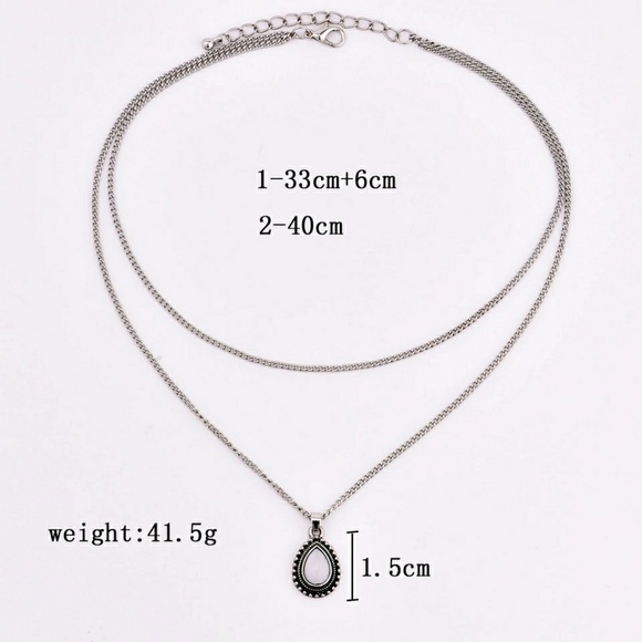 7/$35 Two Layer White Stone Pendant Necklace - Picture 7 of 7