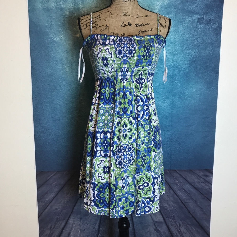 LOFT colorful Blue Floral Empire Waist Dress