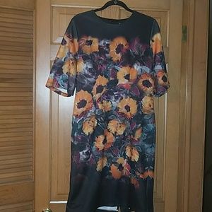 Floral kimono sleeve scuba dress