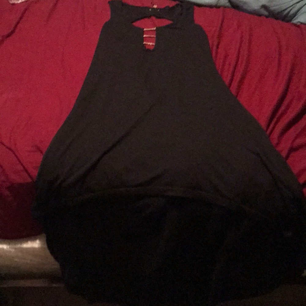 Black high low dress.