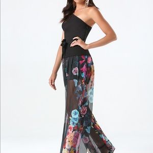 Bebe Spanish Floral Crisscross Jumpsuit