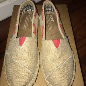 Toms beige burlap slip on size 6