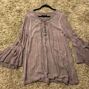 Lace up blouse with bell sleeve